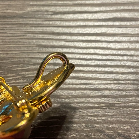 Vintage Signed Premier Designs Gold & Red Enamel Fleur de Lis Brooch & Pendant - Picture 5 of 6